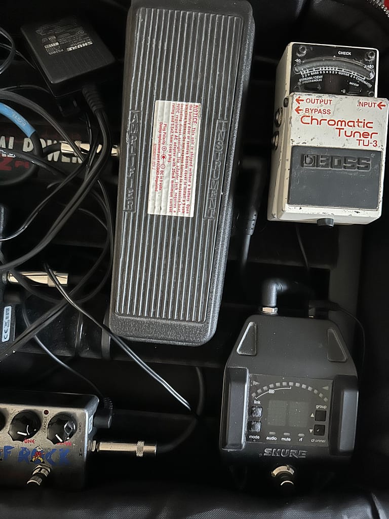 Guitar pedals in a pedalboard